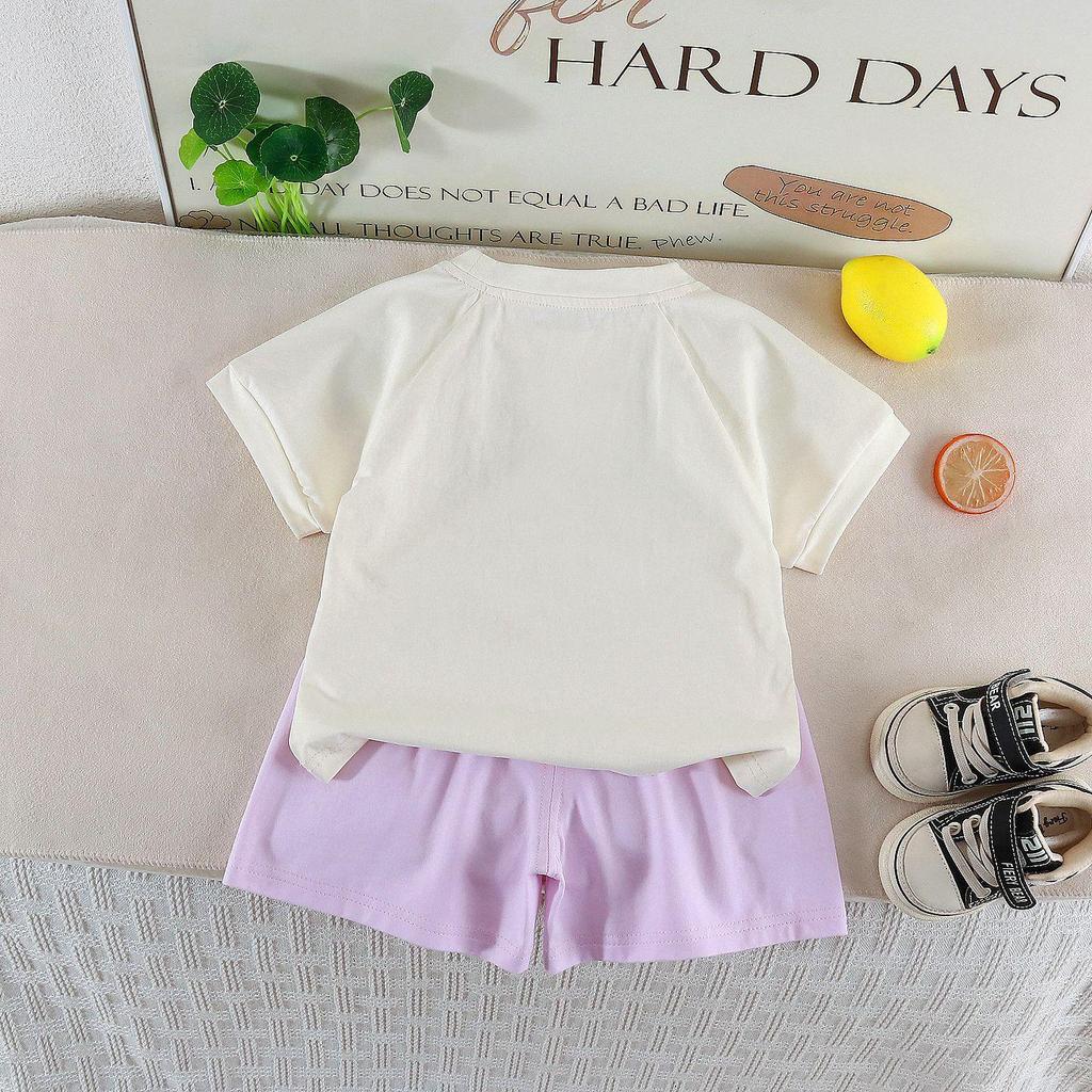 Summer 2026 Girls' Floral T-shirt & Shorts Set - Stylish Round Neck Two-Piece Outfit