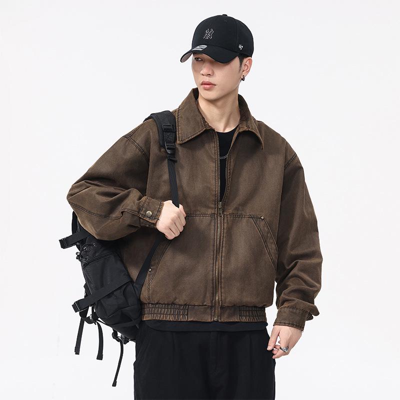 

2025 Retro Distressed Men s Lapel Workwear Jacket - Trendy American Casual Cardigan 3XL for 175-195 lbs