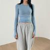 Women Casual Slim Fit Long Sleeve O-Neck T-shirts Tops Spring Fall Solid Color Tees with Thumb Holes Streetwear