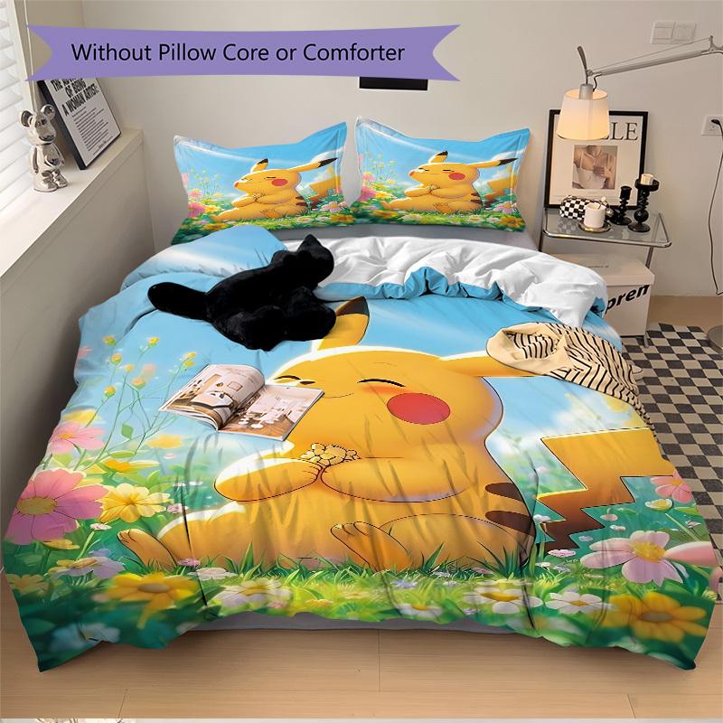 

3pcs Pikachu Duvet Cover Set, Includes 1 Duvet Cover and 1/2 Pillowcases (No Insert) yy251104228 135x200cm