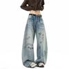 American retro graffiti jeans men's and women's loose straight design wide-leg pants men's trendy brand casual versatile trousers