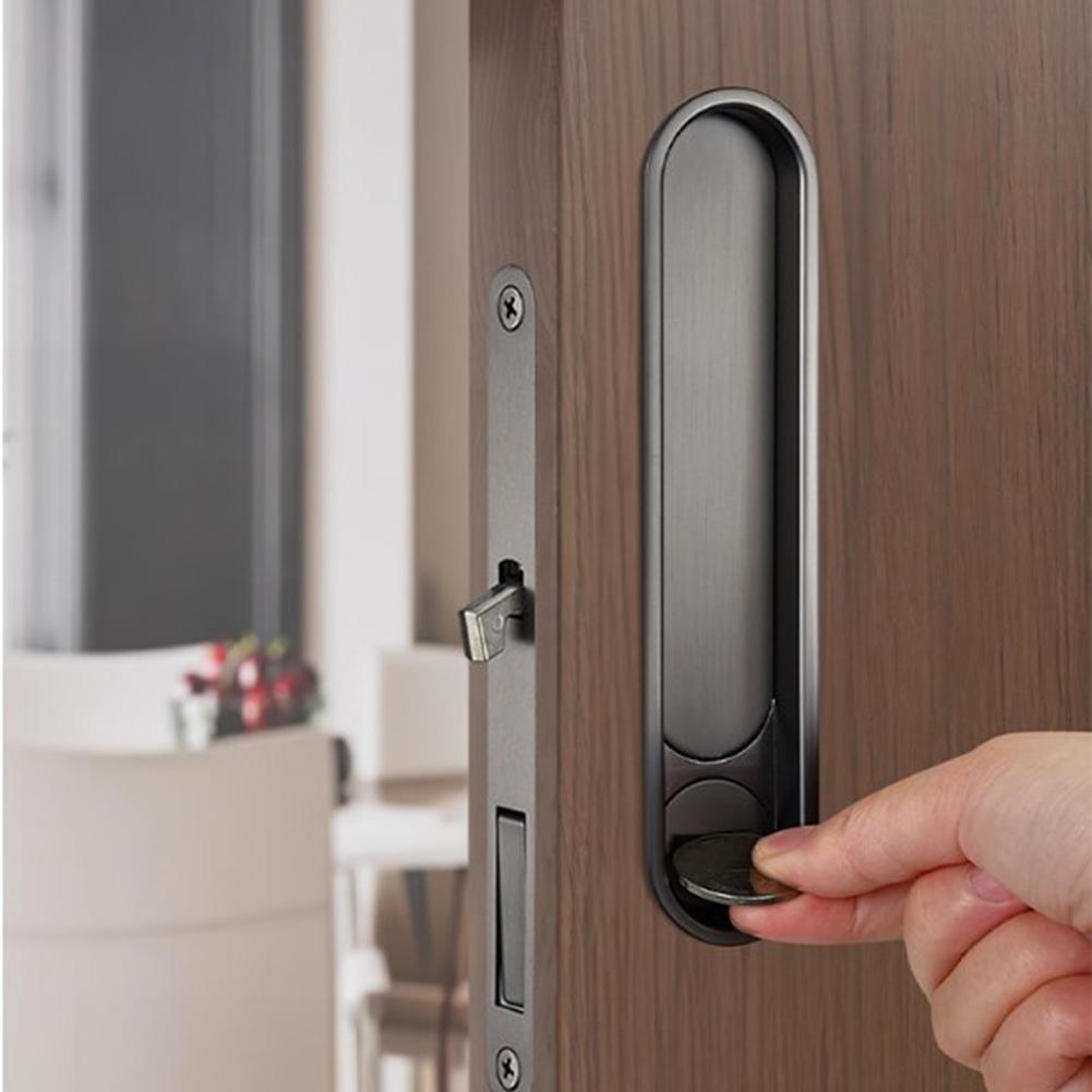 Loquet à crochet pour porte coulissante, serrure pour porte escamotable, serrure à poignée pour porte coulissante de chambre/cuisine avec cylindre de serrure, quincaillerie de sécurité pour la maison