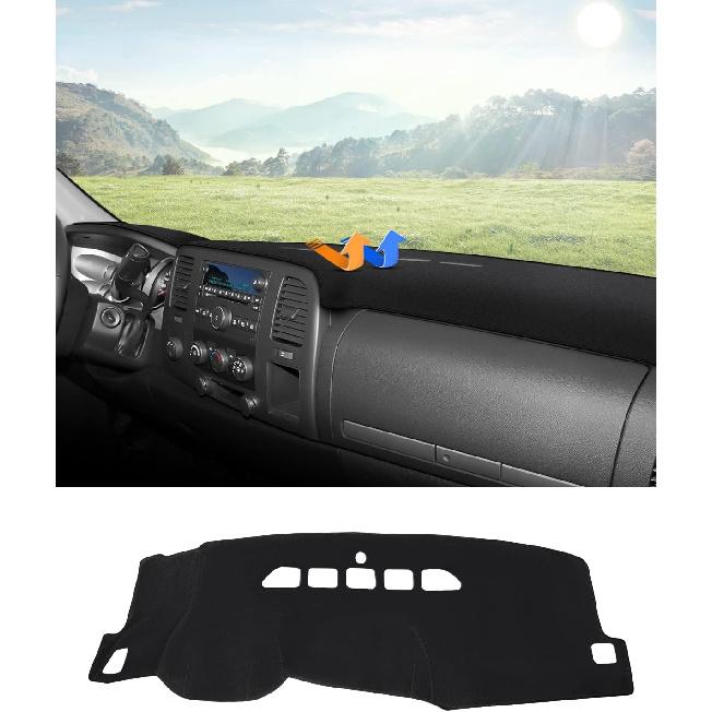 Autorder Dashboard Cover Mat For 2007-2013 Chevy Chevrolet Silverado/GMC Sierra With Two Glove Boxes Accessories Dash Cover Flannel Dash Mat Sunshade