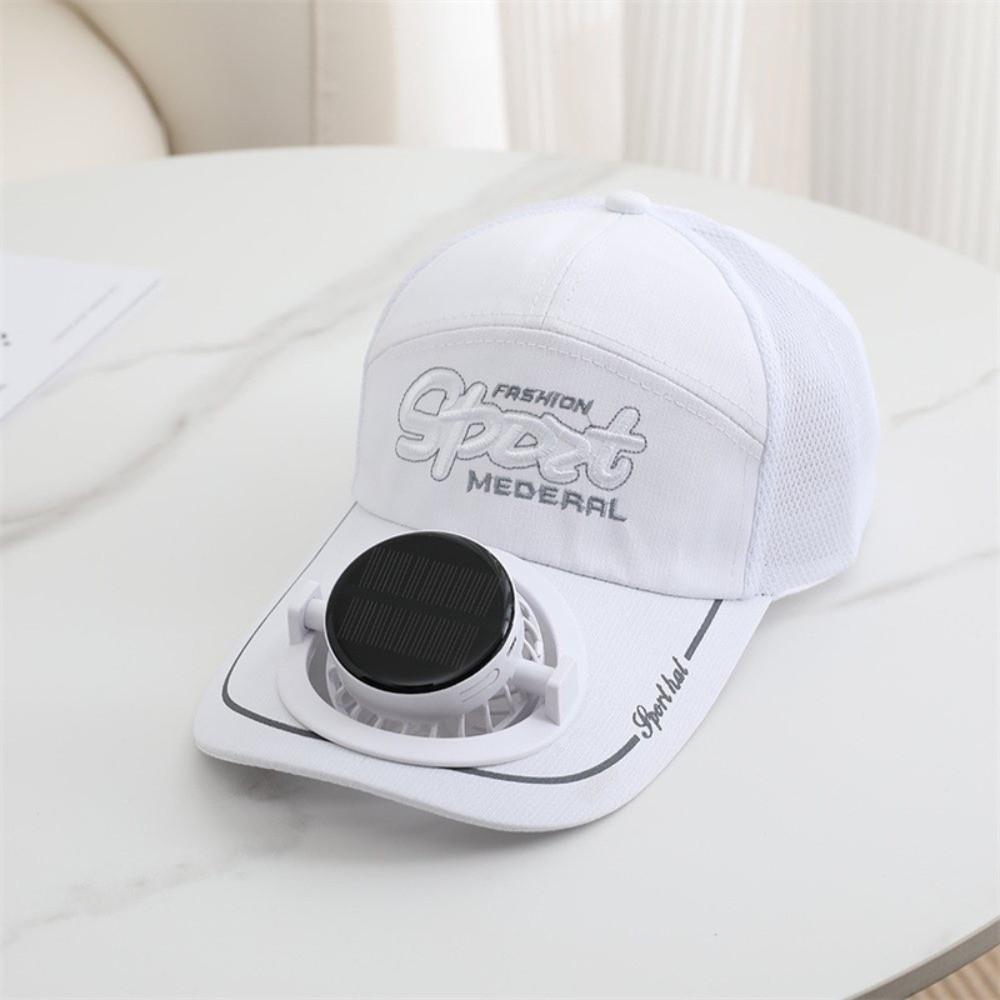 

300mA Rechargeable Fan Hat Embroidered Letters Cooling Fan Peaked Cap Sport белый