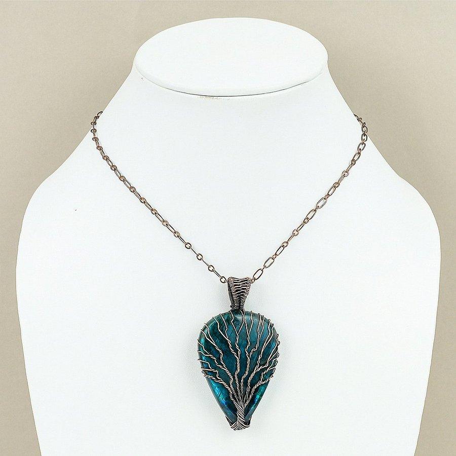 Blue Labradorite Handmade Copper Wire Wrap Jewelry Pendant 2.64" k2H36