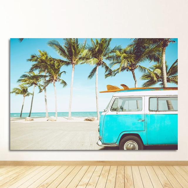 Posters Modern Prints Sea Beach Bus Palm Tree Wall Art Canvas Painting Nordic Decoration Picture Scandinavian Tropical Landscape