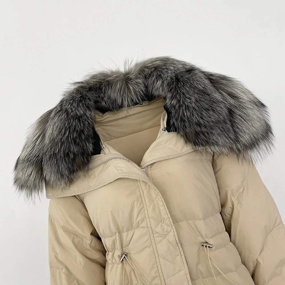 OFTBUY Høst Vinter Mellomlang Dunjakke Avtagbar Ekte Naturlig Revepelskrage Dame Tykk Varm Overbekledning Streetwear