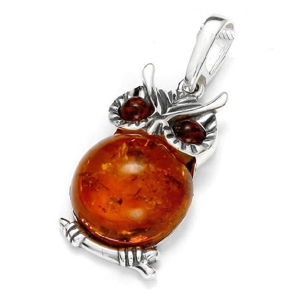 Les Trésors De Lily [Q6797] - Pendentif Argent 'Grande Chouette' Ambre (rhodié) - 25x15 mm