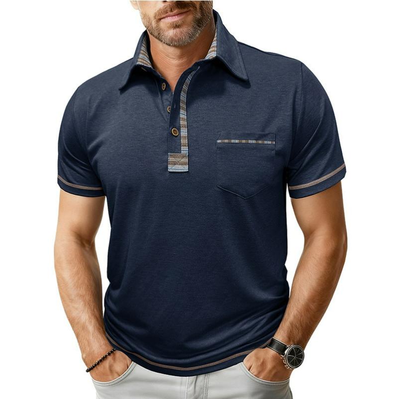 Men's Large Size Lapel Short-sleeved POLO Shirt Top Spring and Summer Pocket Casual Button Men's T-shirt