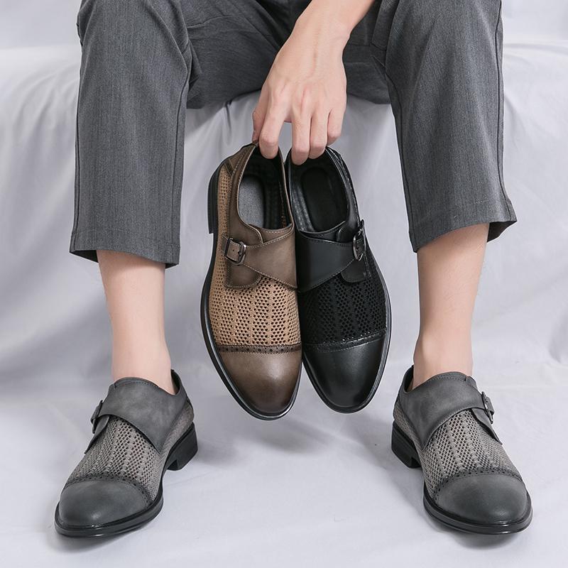 Fashion Men Retro Loafers Men Casual Breathable Comfortable Fashionable Buckle Leather Shoes European Office Business Shoes Sizes 38-46