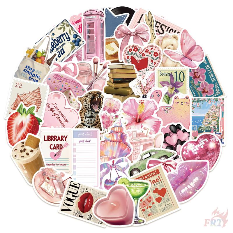 50Pcs/Set Retro Pink Junk Diary Stickers DIY Fashion Waterproof Doodle Decals Stickers