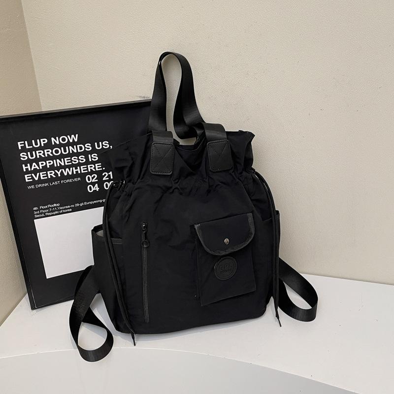 

Large capacity women s bag new summer versatile shoulder drawstring tote bag casual multi-functional backpack чёрный