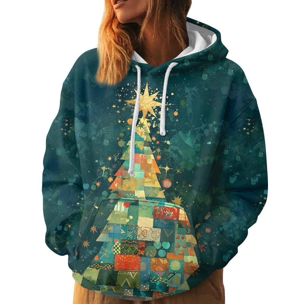 Women's Fashion Sweatshirt Printed Casual Hooded Sweatshirt With Pockets