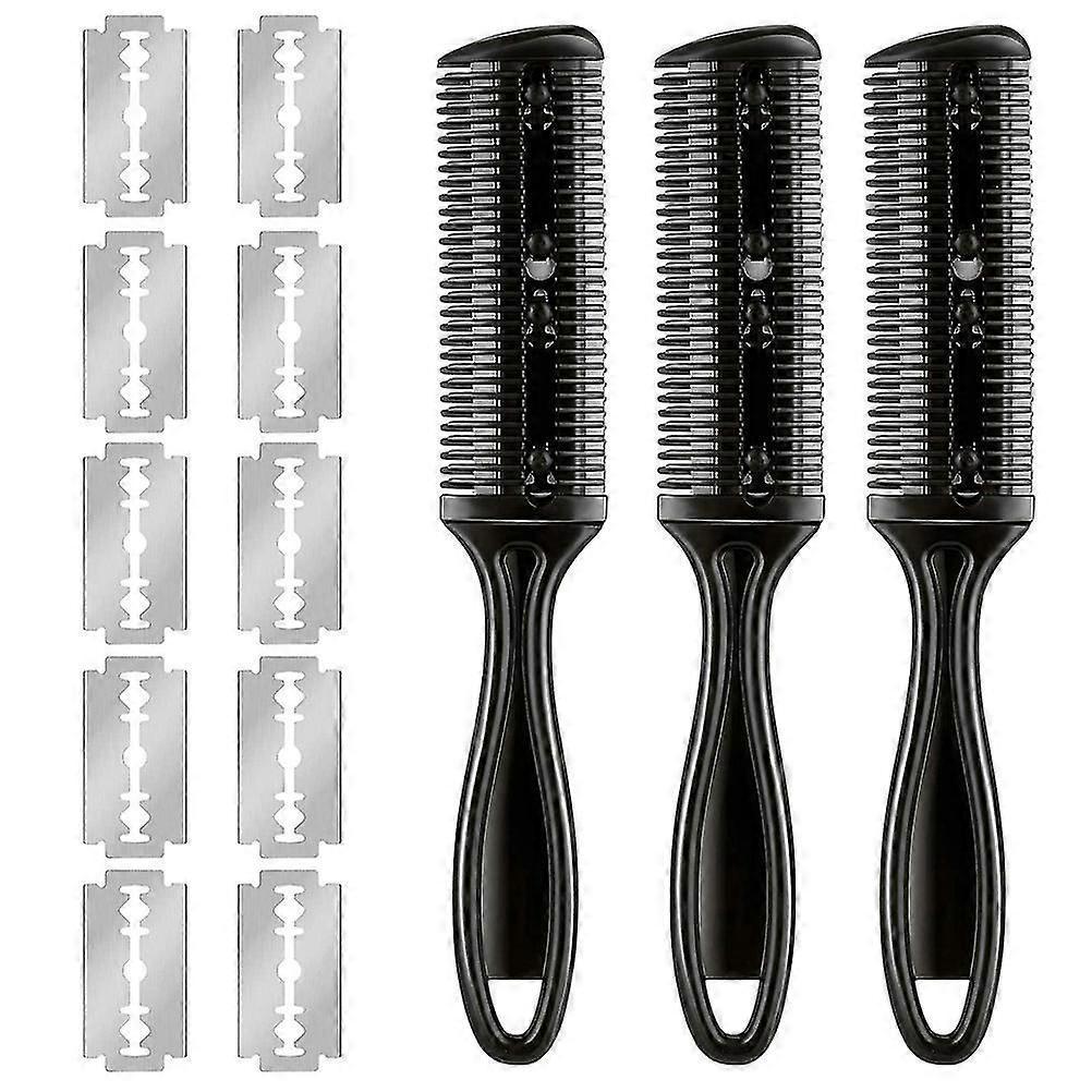 3 Stück Haarrasierkämme Doppelseitiger Haarschneidekamm Mit 10 Edelstahlklingen Professionelles Friseursalon Haarausdünnungskamm Werkzeug