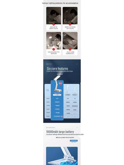Rechargeable Foldable Table Lamp for Student Dorms - Portable, Adjustable, Ideal for Studying and Reading