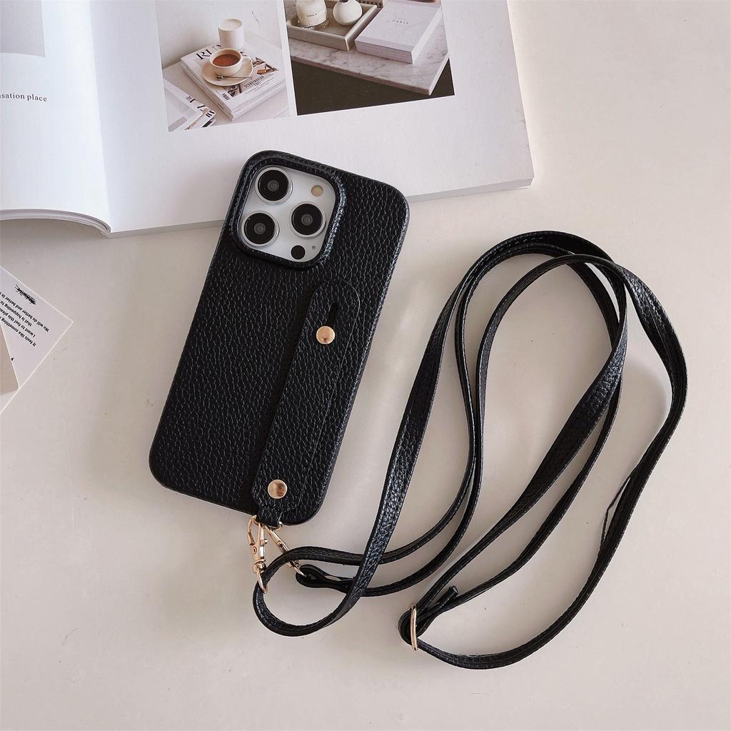 Crossbody Litchi Leather Finger Clasp Case for iPhone 15 Pro Max 12 11 14 Plus 13 Mini 7 8 SE2022 Long Lanyard Slim Cover Fundas