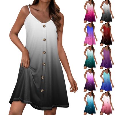 Summer Dresses For Women Spaghetti Strap Button Down Casual Sundress Beach Cover Up Dress With Pockets