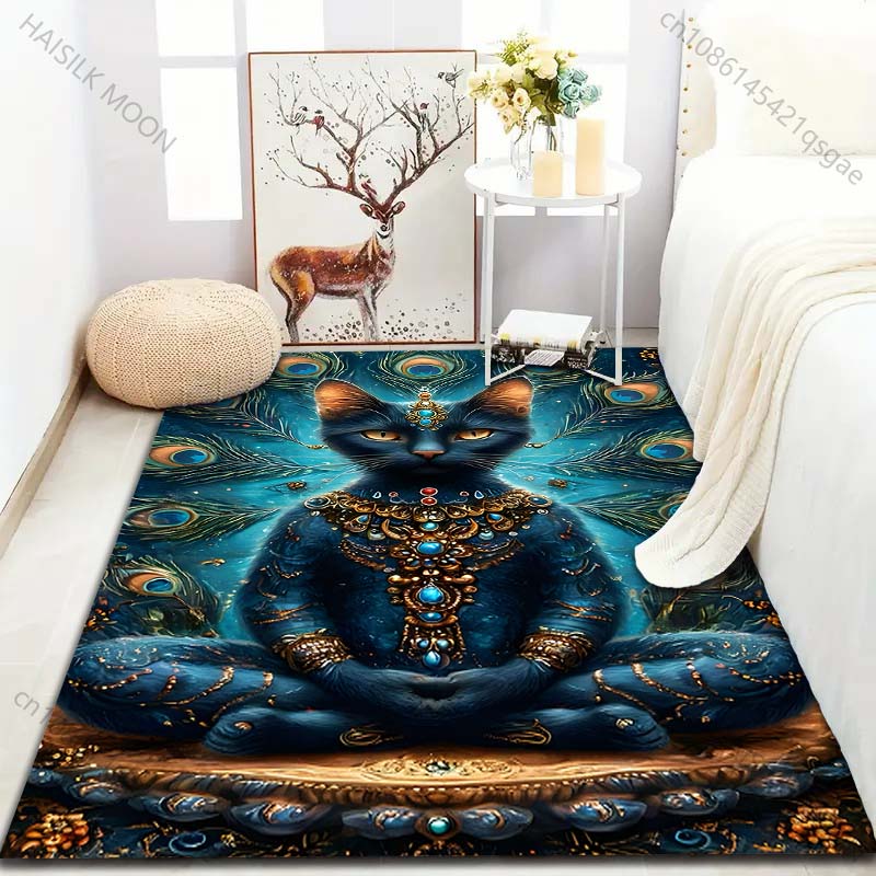 Various Sizes Meditating Cat Print Carpet for Bedroom Living Room Bedside Sofa Floor Mat Modern Home Decor Area Rug