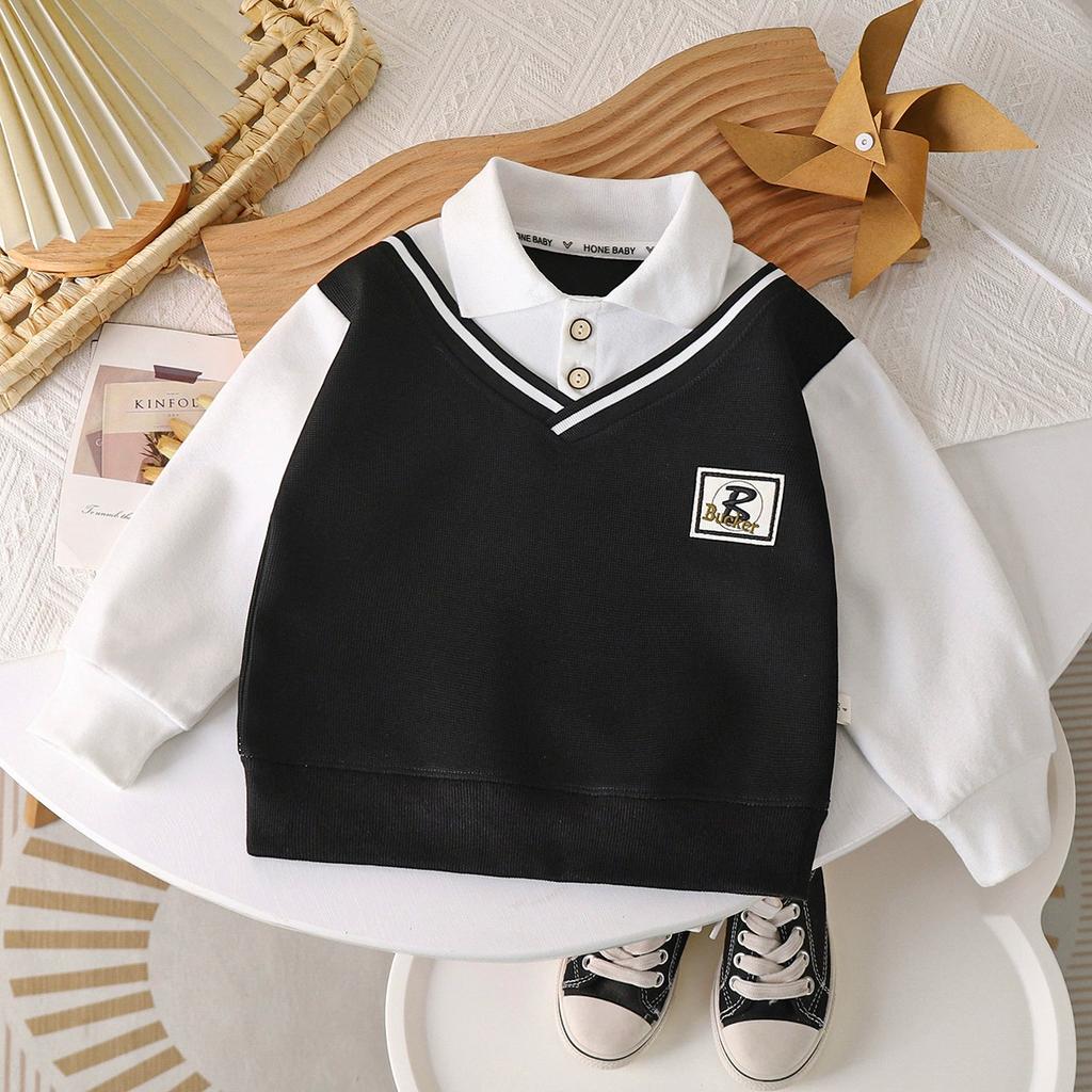 Boys' Lapel POLO Shirt Spring Autumn and Winter Sweaters British Style Fake Two-piece Middle-aged Children's All-match Fashion