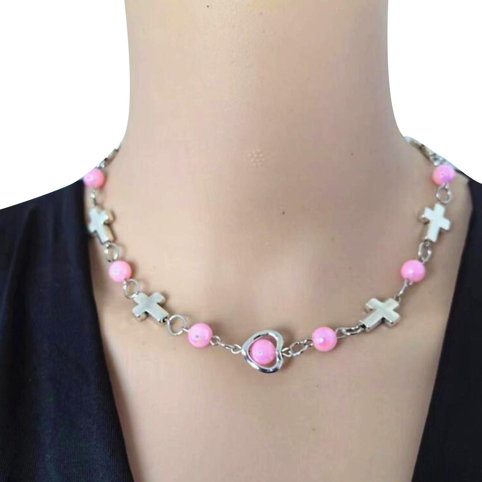 

Fashionable Women s Necklace Jewelry Beautiful Beaded Necklace with Heart and Crosses Charm for Parties Gatherings