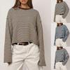 Womens Striped Knit Long Sleeve Loose T Shirt