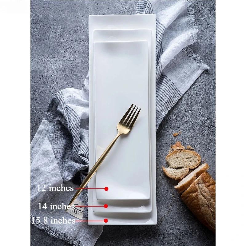 White Ceramic Dinner Plate Creative Long Sushi Plate Rectangular Dim Sum Barbecue Plate Japanese Tableware Restaurant Tableware