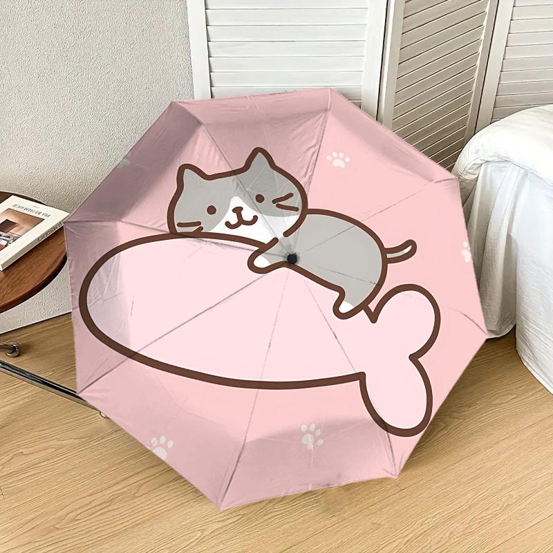 Adorable Cat on Cloud Umbrella: Automatic Opening & Closing, Outdoor Travel Accessory, Lightweight and Durable, Perfect Gift 059
