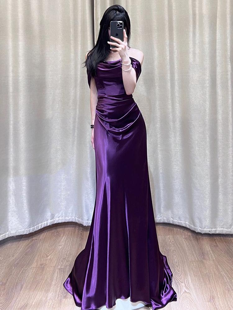 One-word shoulder purple waist fishtail skirt