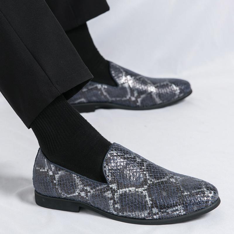 Large size business foot leather shoes men's simple python loafers barber shop small leather shoes men's lazy shoes