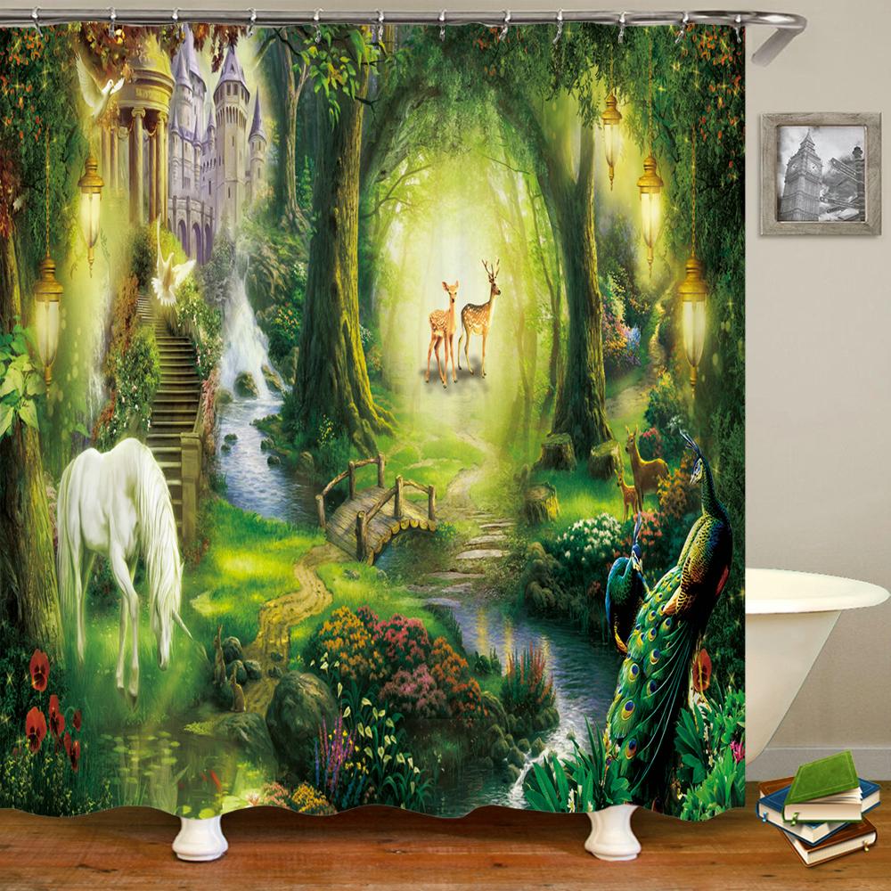 Fairy Dream Forest Shower Curtain Waterproof Bathroom Curtain Polyester Cartoon Fantasy Bath Curtain Home Decoration With Hooks