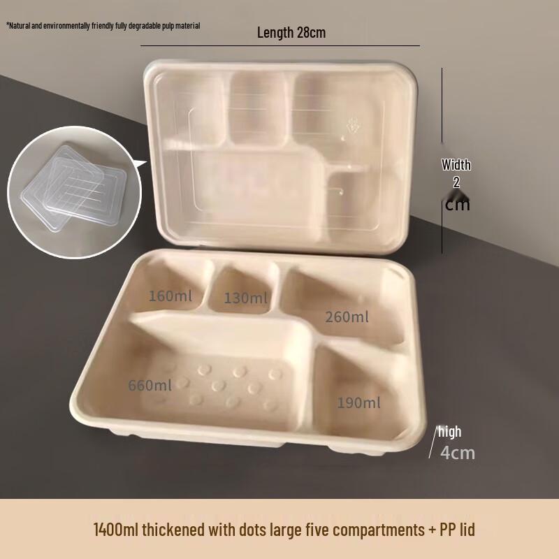 Disposable 5-Compartment Takeout Containers with Lids (150-Pack)