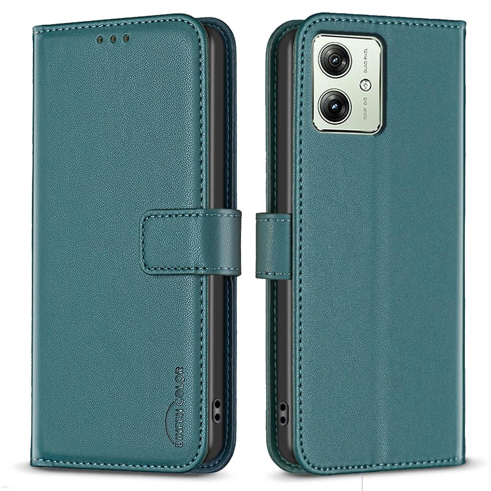 

BINFEN COLOR BF17 For Motorola Moto G54 5G Leather Cover Flip Stand Wallet Phone Case Green