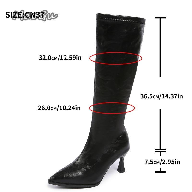 Fashion Size 35 42 Black Brown PU Leather Women's Knee-High Boots Pointed Toe High Heel Modern Boots Side Zipper Botas Largas for Woman