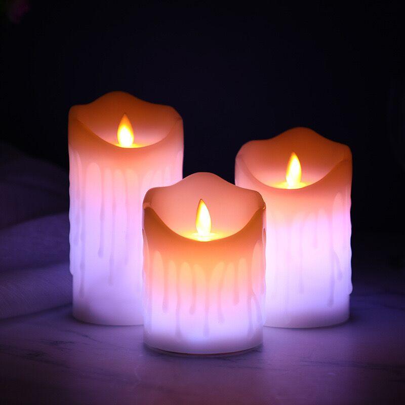 USB Rechargeable Pillar RGB Candle light Paraffin Wax Dancing wick w/18keys Multi-color Remote Home Party table Decoration
