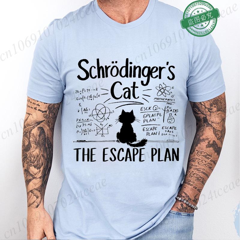 Men's Summer Casual Shirt Funny Cat Escape Plan Science Design T-Shirt Men's Physics Science Nerd Geek Short Sleeve T-Shirt Tops