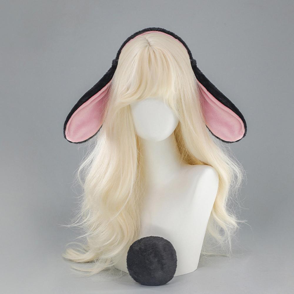 

2Pcs/Set Bunny Ear Headwear Lolita Rabbit Ear Tail Set Plush Cute Drooping Rabbit Ear Hairband Easter Party Cosplay Accessories ear and tail