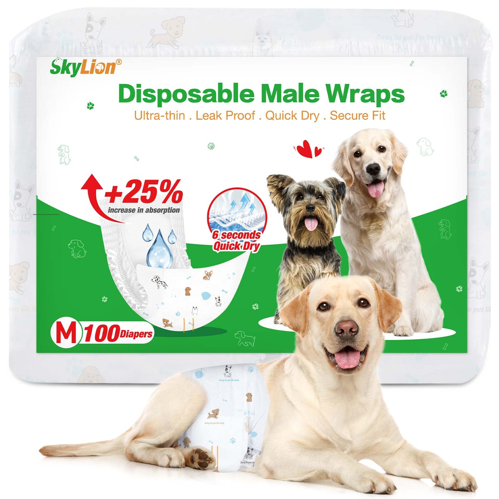 

Male Dog Highly for Size 100 diapers Diapers, Long-lasting, Absorbent, Leak-Resistant, Ultra-Soft & Breathable, Medium-Sized Dogs, M, белый