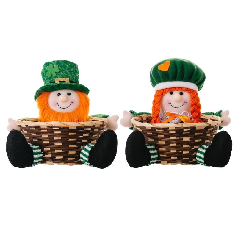 

New Patrick Day Green Festival Doll Candy Basket Irish Festival Table Decorations Candy Storage Container Decors 1