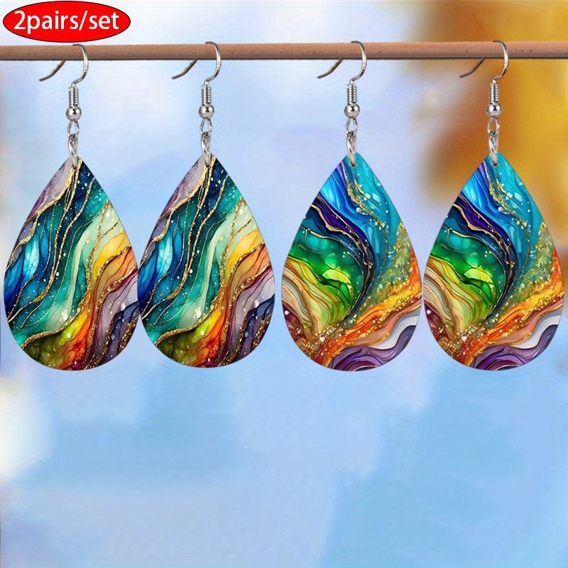 

Красочные плиссированные серьги из искусственной кожи с мраморным узором для женщин Великолепные модные серьги Двусторонние серьги-капельки