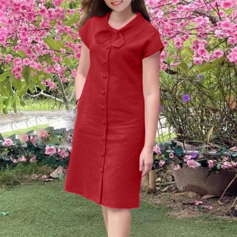 

ZANZEA Женское повседневное летнее платье с коротким рукавом и круглым вырезом с бантом 4XL красный