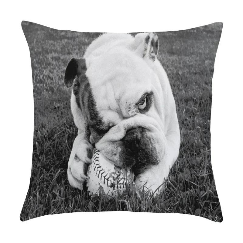 Cute Pet Puppy Black and White Art Photo Office Sofa Cushion Pillowcase
