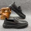 British Men's 2025 Doudou Shoes Black Men's Fashion Trend Short Foot Cover Style Casual Leather Shoes One Pedal