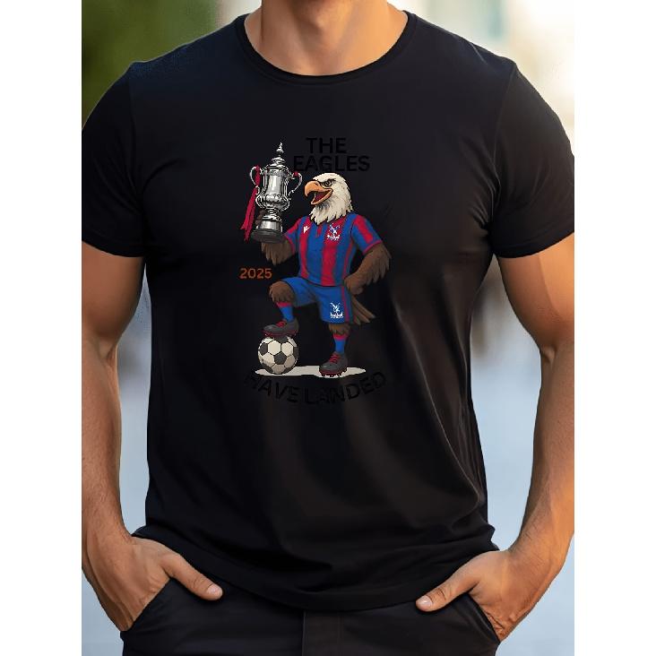 Crystal Palace FA Cup Winners Soccer Fan T-Shirt, New 2025 Official Trophy & Eagle Crest Design, Unisex Casual Round Neck Tee for Men & Women, S