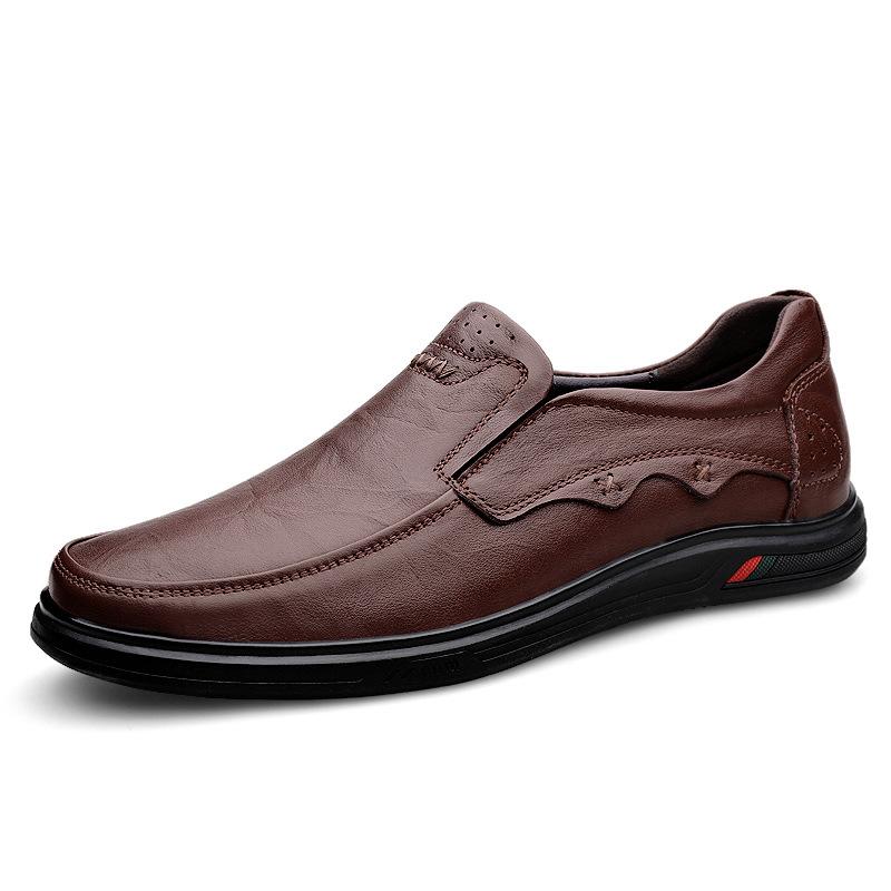 

Men s shoes business leather shoes men s spring foot cover large size men s loafers cowhide handmade one-pedal casual shoes 46 коричневый