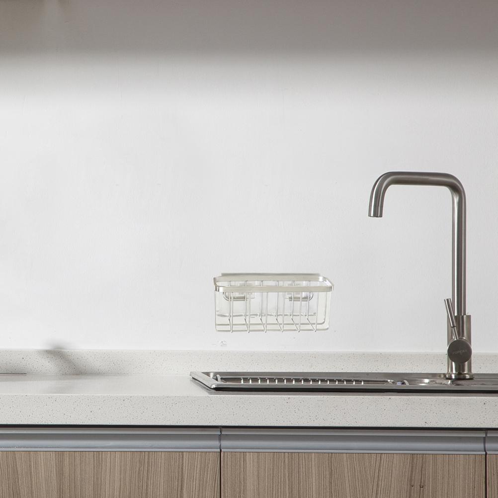 Stainless Steel Sponge Holder Suction Cup Sink Rack Kitchen Organizer for Sponge Brushes