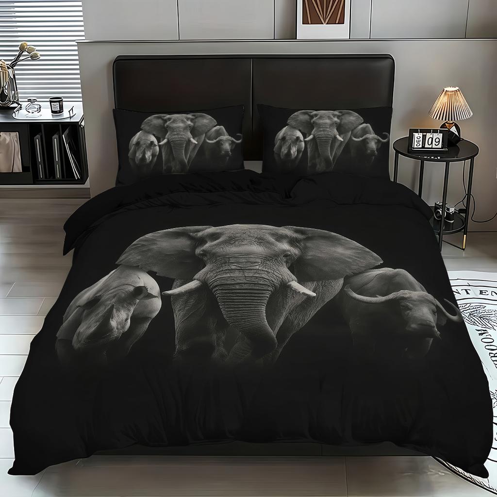 Bed Three-Piece Animal Wolf Tiger Elephant 3D Digital Printing Quilt Cover Pillowcase Bedding