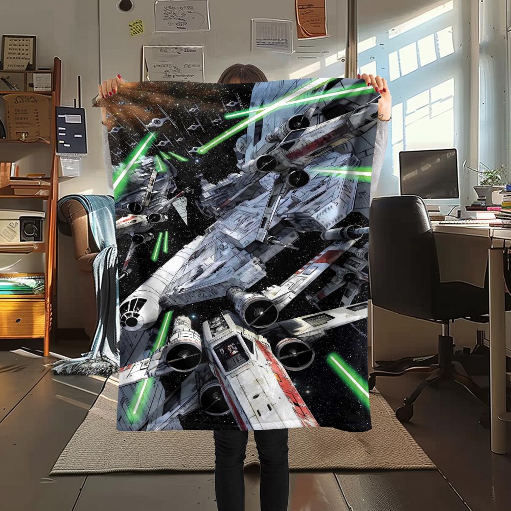 1Pc Millennium Falcon Print Flannel Blanket, High quality Comfortable for All Seasons, Home Decor, Warmth and Comfort, Perfect for Christmas Gifts