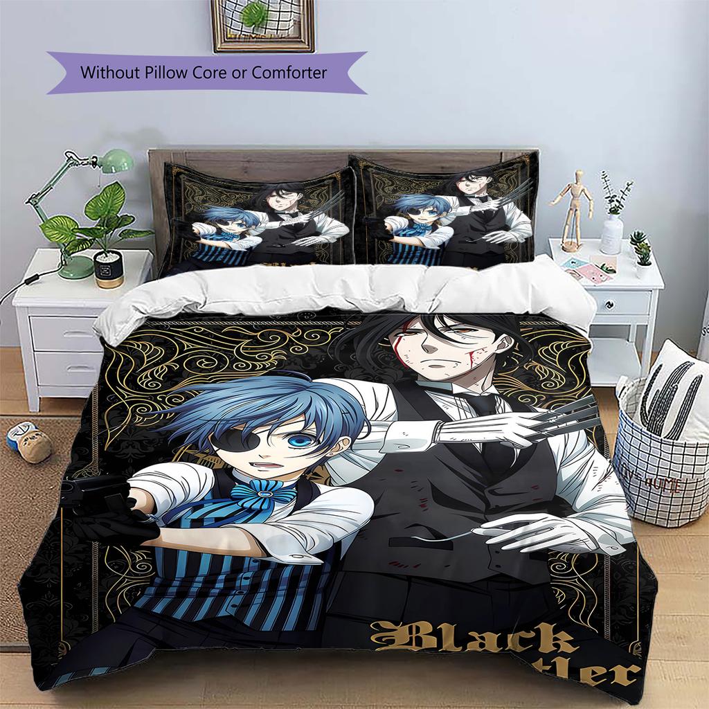 Black Butler Pattern Bedding,Quilt Set Quilt Cover Pillowcase Home Birthday Gift (1 * duvet cover + 2 * pillowcase, without core)