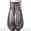 Vintage Washed Denim Wide-Leg Straight Jeans Men Women Gray Loose Fit Streetwear Casual Pants