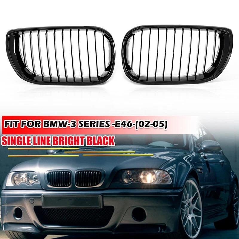 Car Front Kidney Grill Gloss Black Double Slat Hood Grille Racing Grills for BMW 3 Series E46 4 Door 2002-2005 Car Replacement